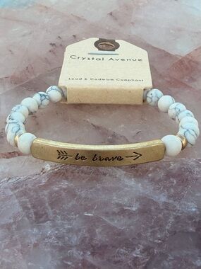 Crystal Avenue "Be Brave" Inspirational Howlite Beaded Stretch Bracelet